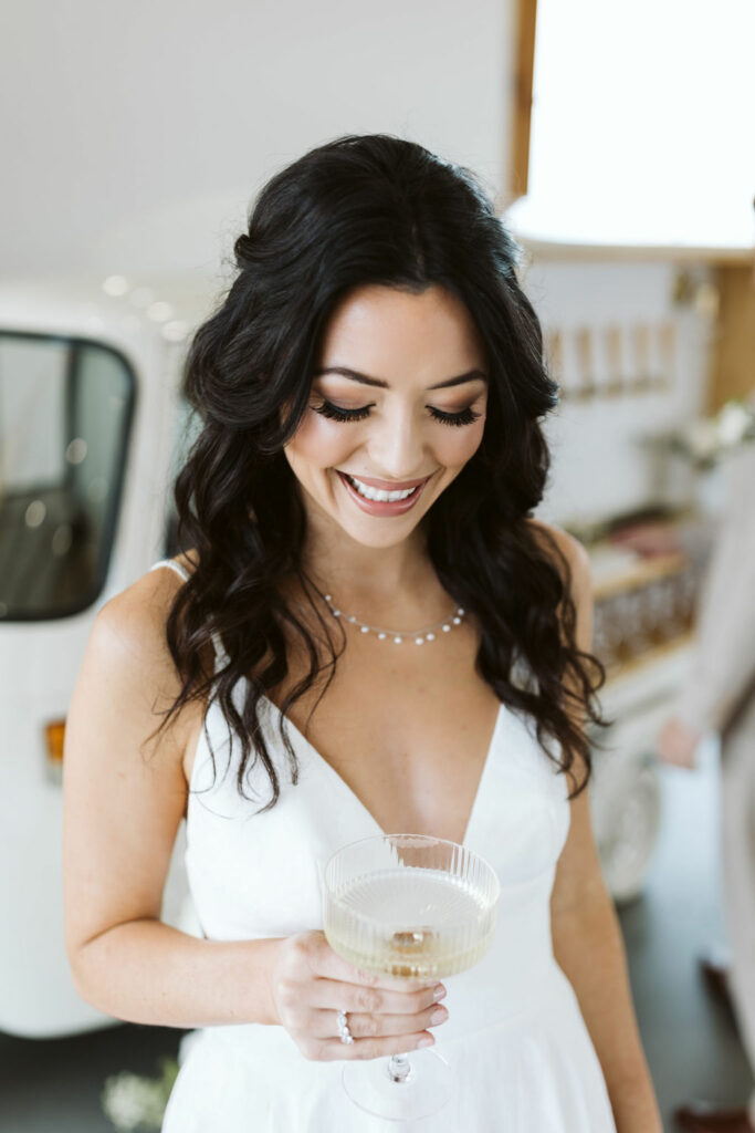 Wedding photo of young smiling woman