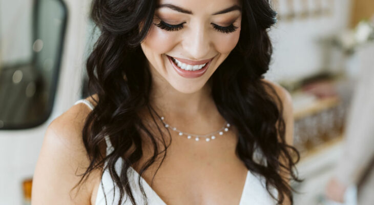 Wedding photo of young smiling woman